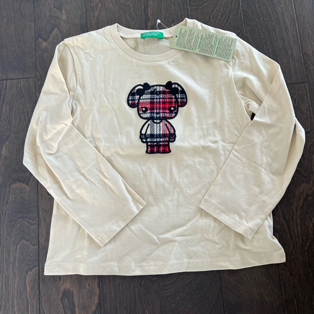 United Colors Of Benetton Cream and Red Long Sleeve Tee with Playful Graphic